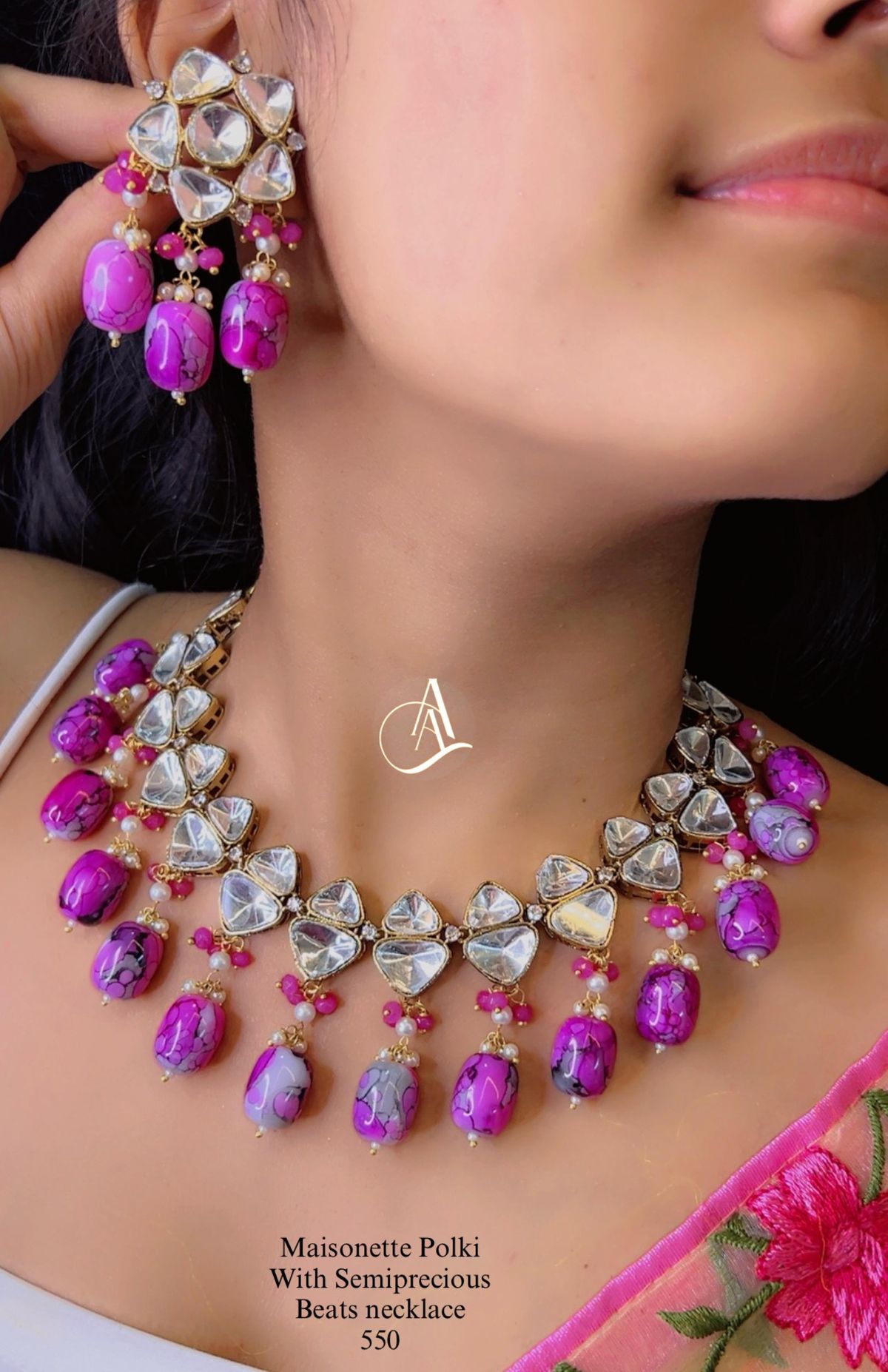 Polki With Beads Designer Necklace Set